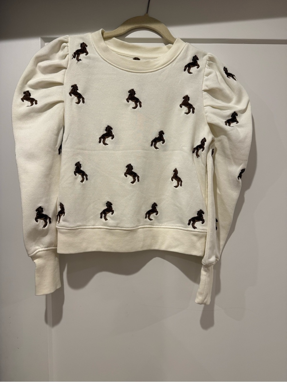 Anthropologie Cream Sweatshirt with Brown Horse Motif